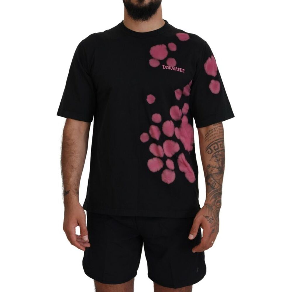 Dsquared² Black Pink Cotton Short Sleeves Crewneck Men's T-shirt